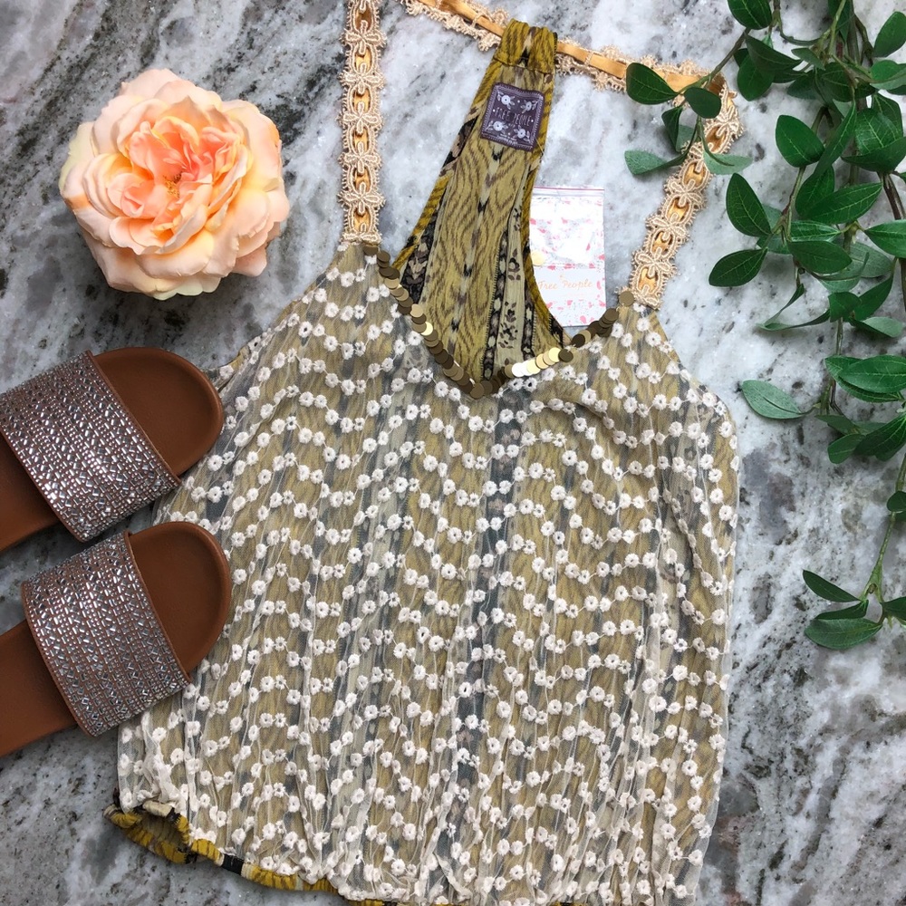 NWT Free People Sequin Racerback Lacy Ikat Tank